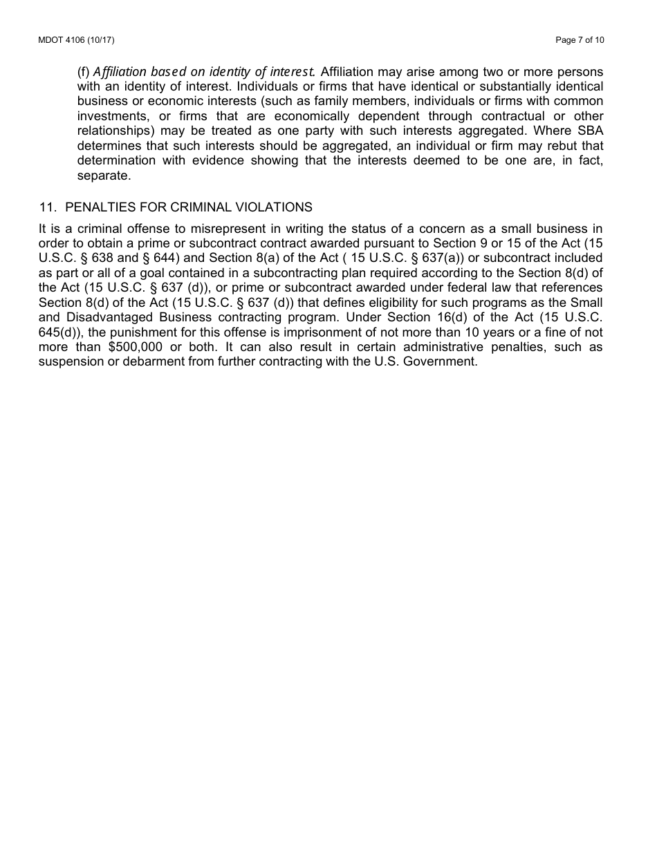 Form 4106 Small Business Program Application - Michigan, Page 7