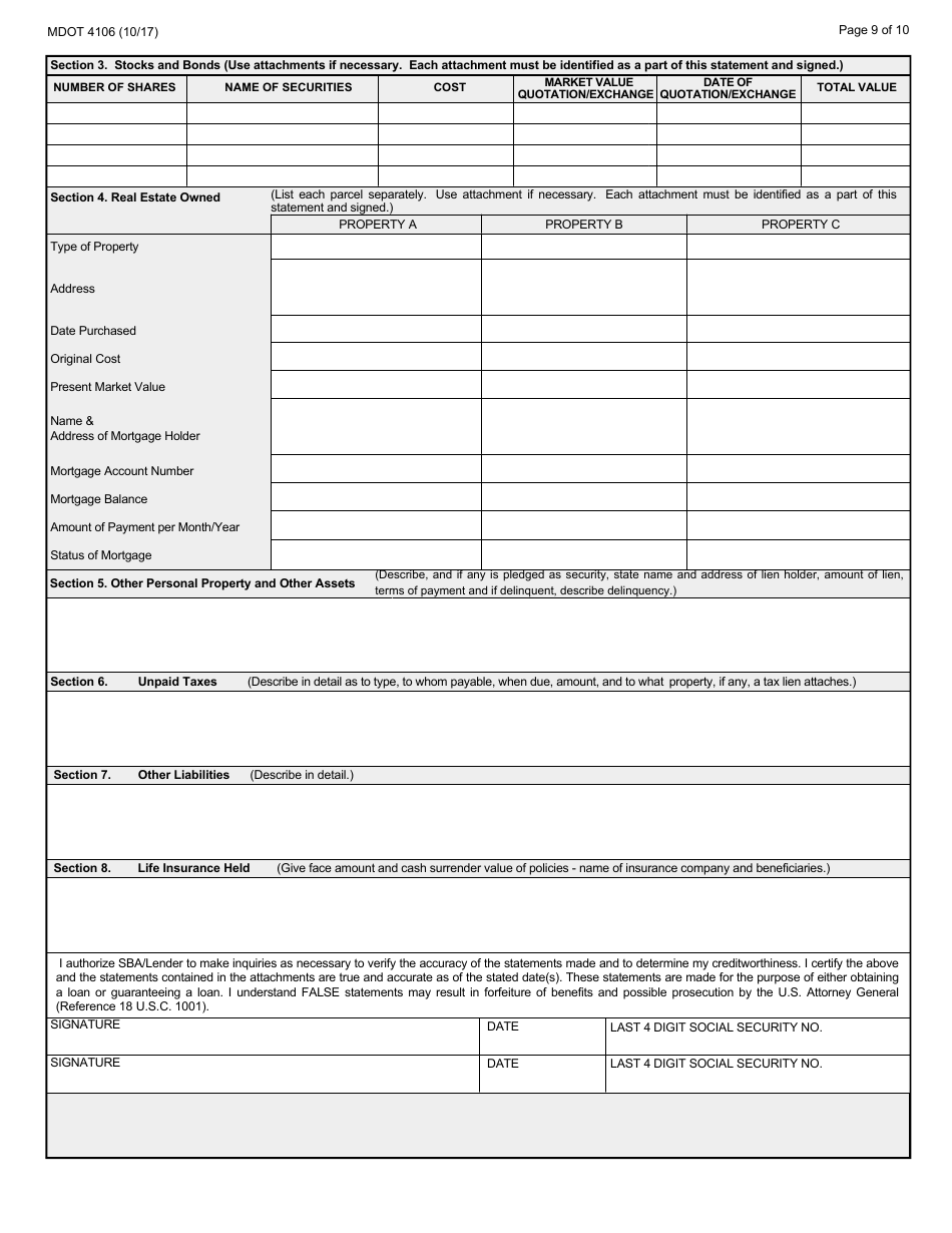 Form 4106 Small Business Program Application - Michigan, Page 9