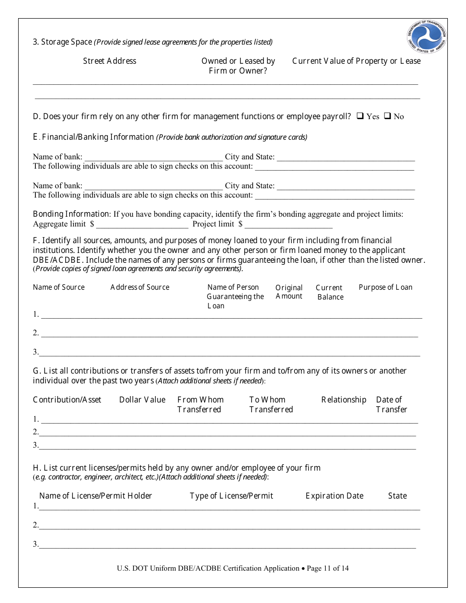 Appendix F Uniform Certification Application Form - Disadvantaged Business Enterprise (Dbe) / Airport Concession Disadvantaged Business Enterprise (Acdbe) - Michigan, Page 11