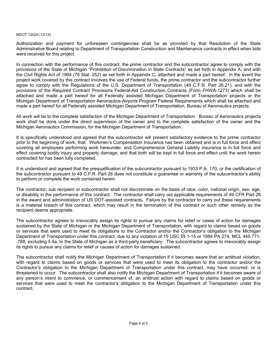 Form 1302A Subcontract - Michigan, Page 4