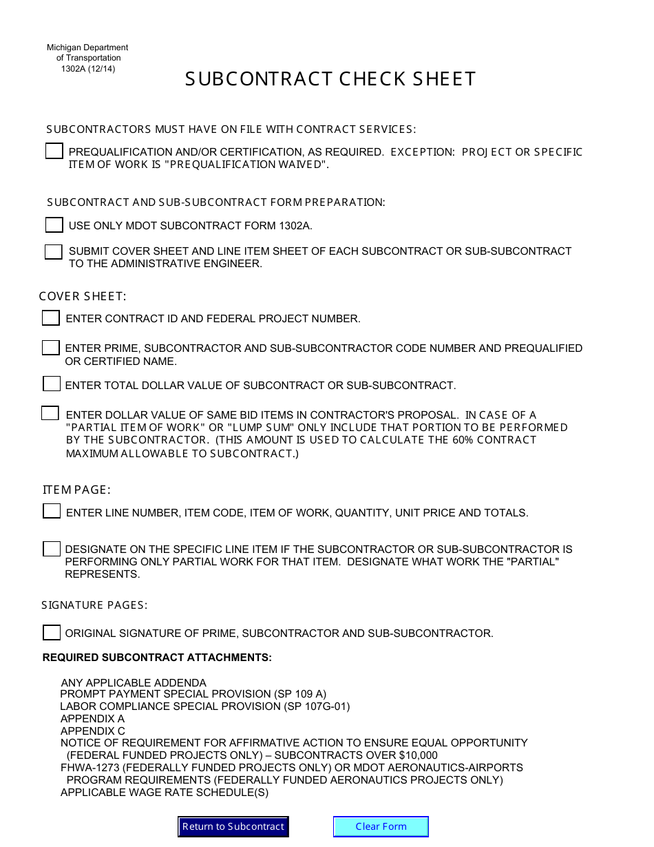 Form 1302A Subcontract - Michigan, Page 5