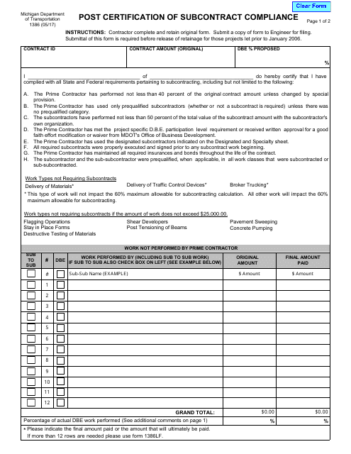 Form 1386  Printable Pdf