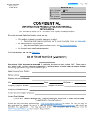 Form 1313EZ Confidential Construction Prequalification Renewal Application - Michigan