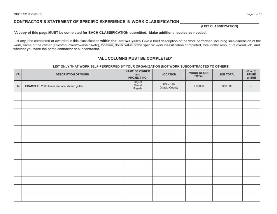 Form 1313EZ Confidential Construction Prequalification Renewal Application - Michigan, Page 3