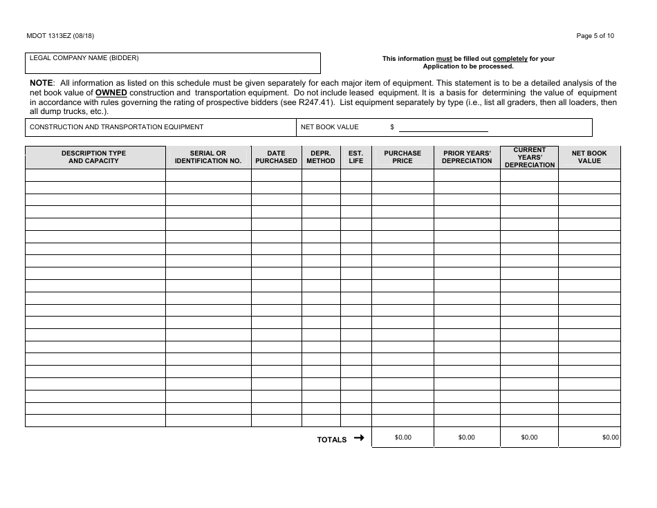 Form 1313EZ Confidential Construction Prequalification Renewal Application - Michigan, Page 5