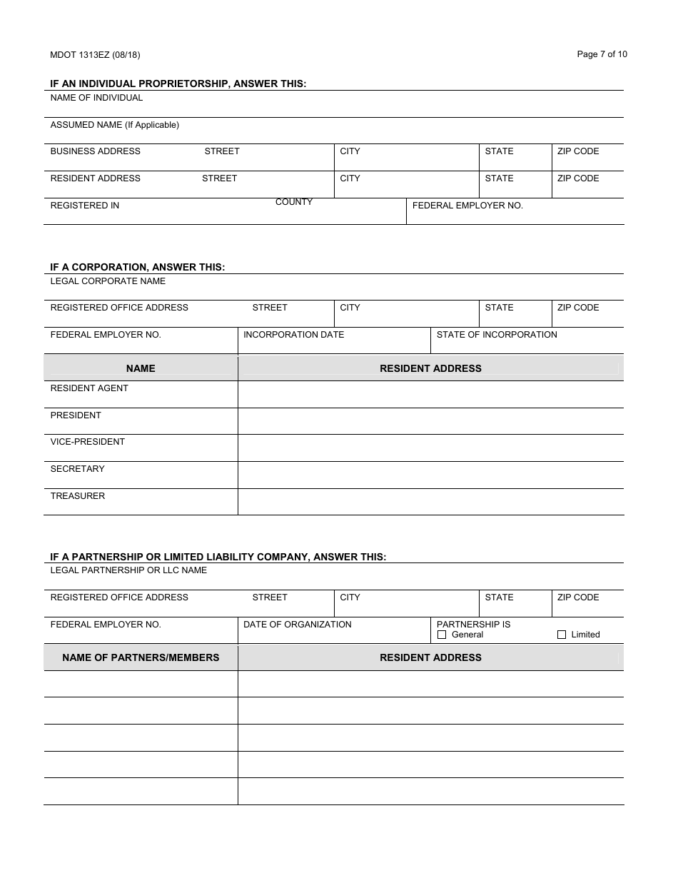 Form 1313EZ Confidential Construction Prequalification Renewal Application - Michigan, Page 7