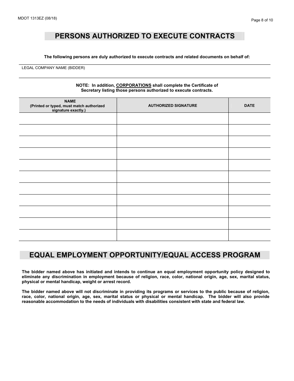 Form 1313EZ Confidential Construction Prequalification Renewal Application - Michigan, Page 8