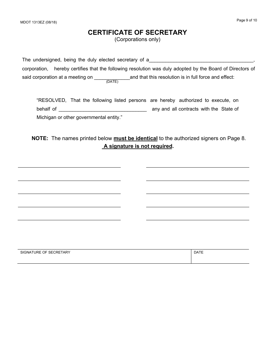 Form 1313EZ Confidential Construction Prequalification Renewal Application - Michigan, Page 9