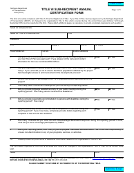 Document preview: Form 0179 Title VI Sub-recipient Annual Certification Form - Michigan