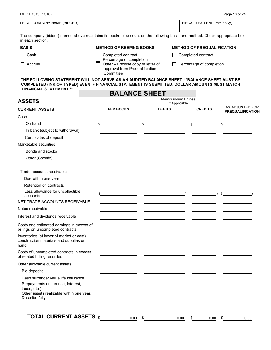 Form 1313 Confidential Construction Prequalification Application - Michigan, Page 10