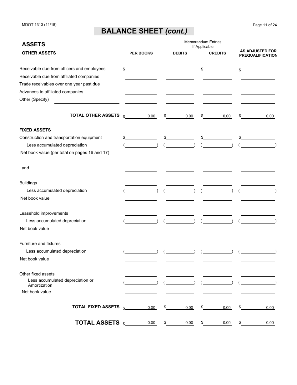 Form 1313 Confidential Construction Prequalification Application - Michigan, Page 11
