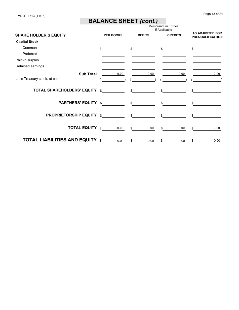 Form 1313 Confidential Construction Prequalification Application - Michigan, Page 13