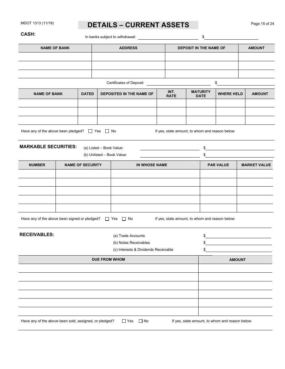 Form 1313 Confidential Construction Prequalification Application - Michigan, Page 15