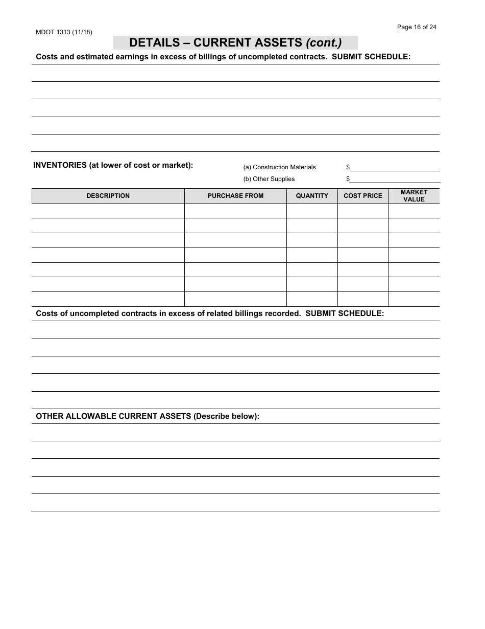 Form 1313 Confidential Construction Prequalification Application - Michigan, Page 16