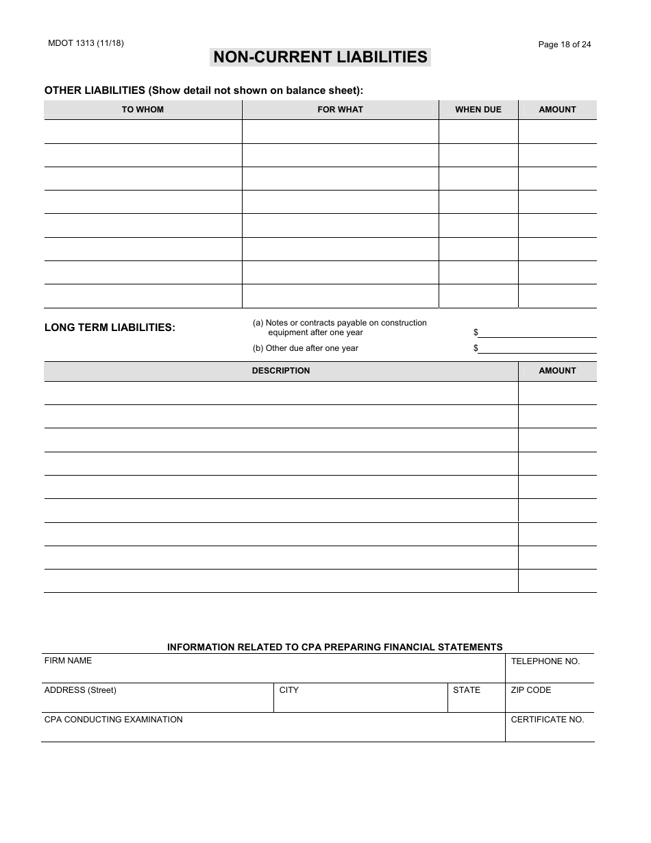 Form 1313 Confidential Construction Prequalification Application - Michigan, Page 18
