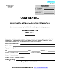 Form 1313 Confidential Construction Prequalification Application - Michigan