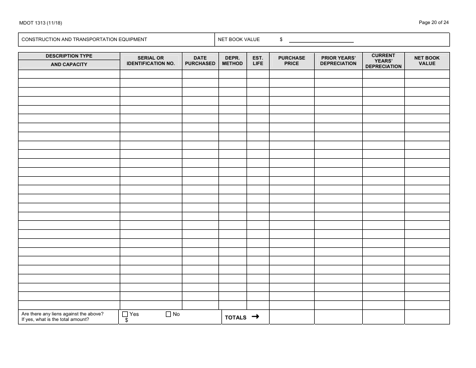 Form 1313 Confidential Construction Prequalification Application - Michigan, Page 20