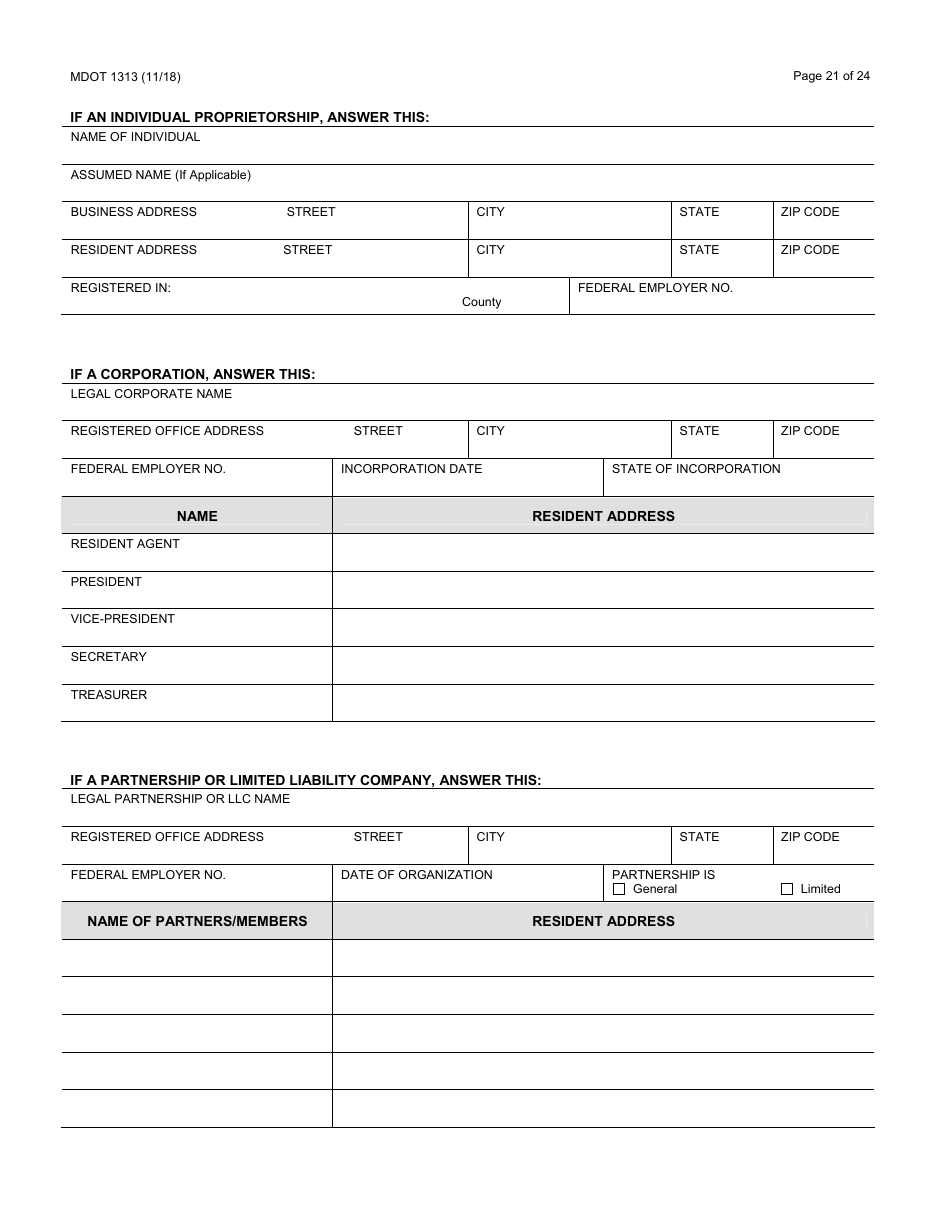 Form 1313 Confidential Construction Prequalification Application - Michigan, Page 21