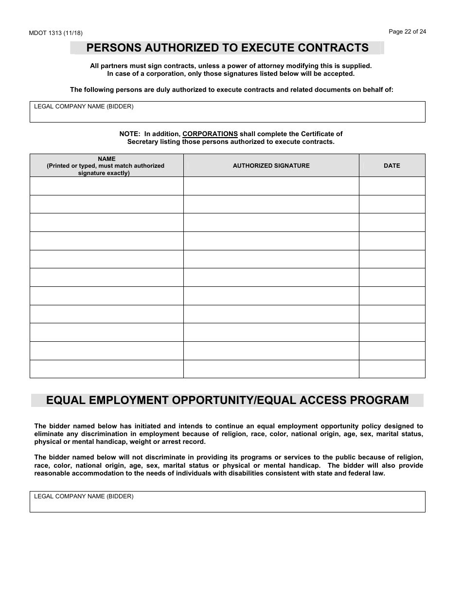 Form 1313 Confidential Construction Prequalification Application - Michigan, Page 22