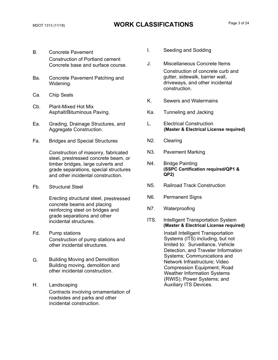Form 1313 Confidential Construction Prequalification Application - Michigan, Page 3