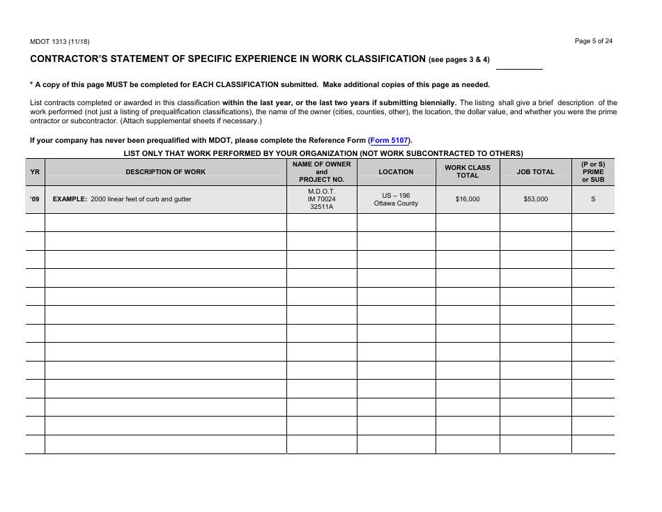 Form 1313 Confidential Construction Prequalification Application - Michigan, Page 5
