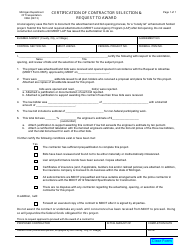 Document preview: Form 0366 Certification of Contractor Selection & Request to Award - Michigan