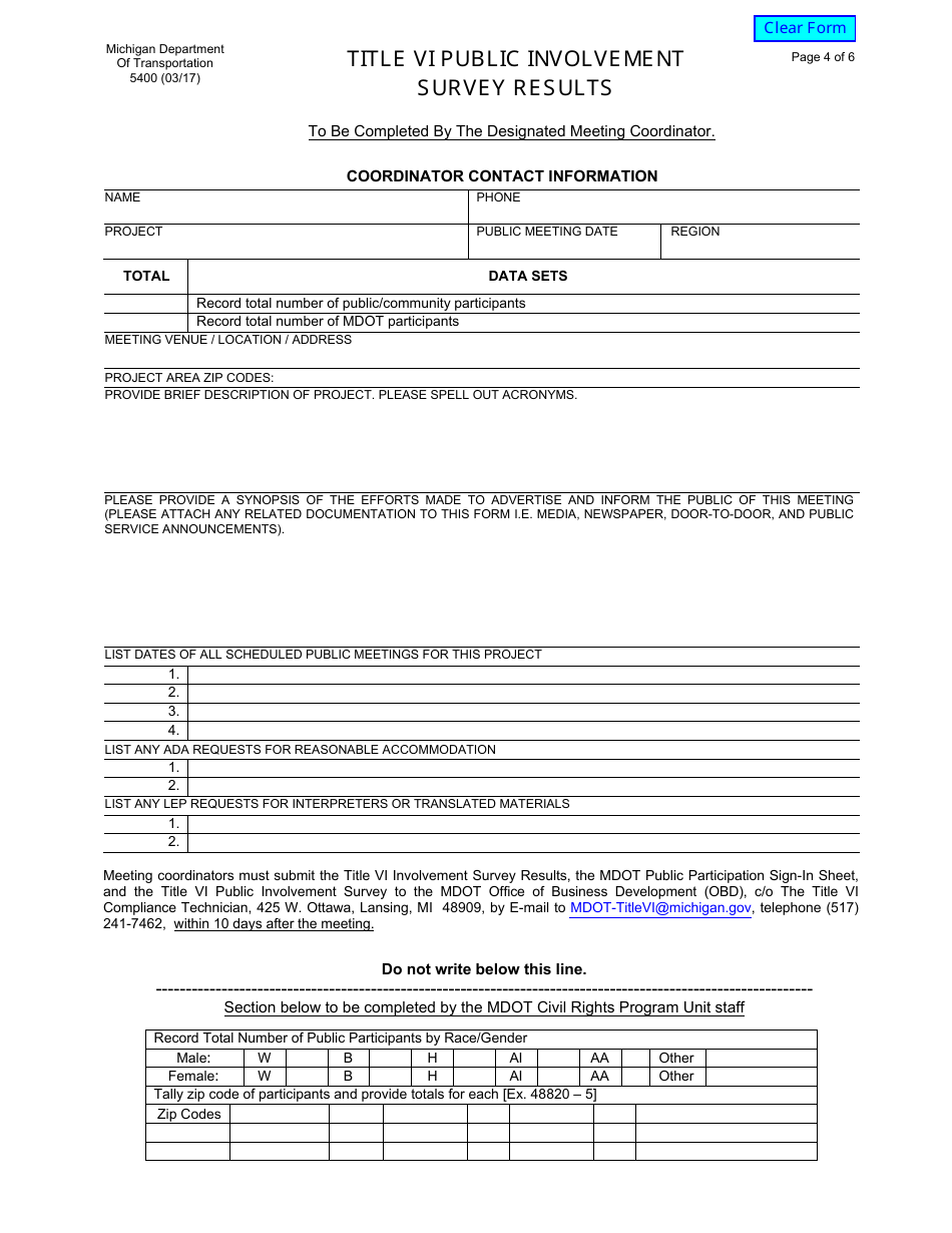 Form 5400 Public Involvement Survey - Michigan, Page 4