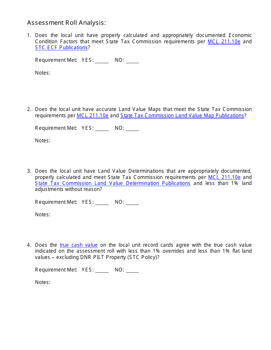 Audit of Minimum Assessing Requirements Review Sheet - Michigan, Page 2