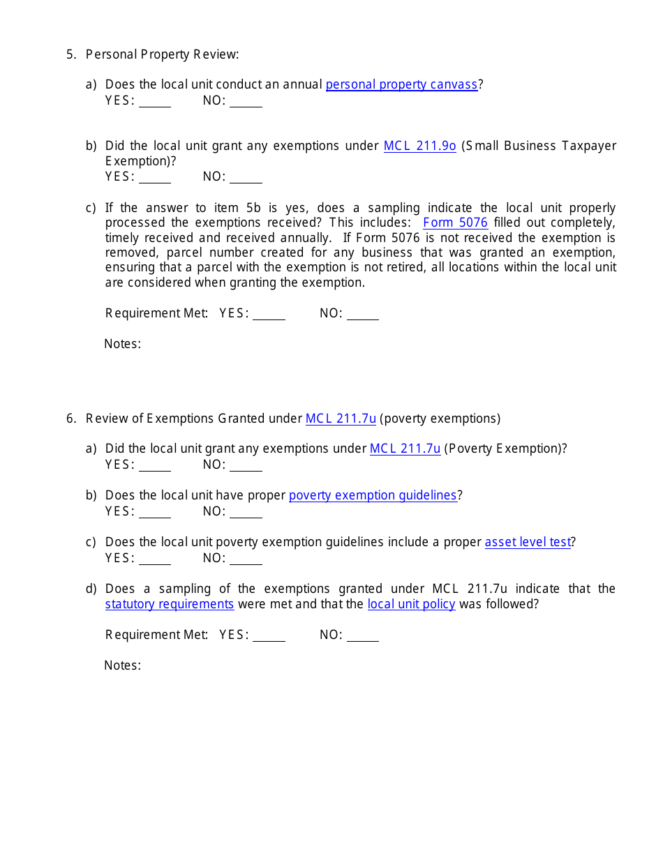 Audit of Minimum Assessing Requirements Review Sheet - Michigan, Page 3