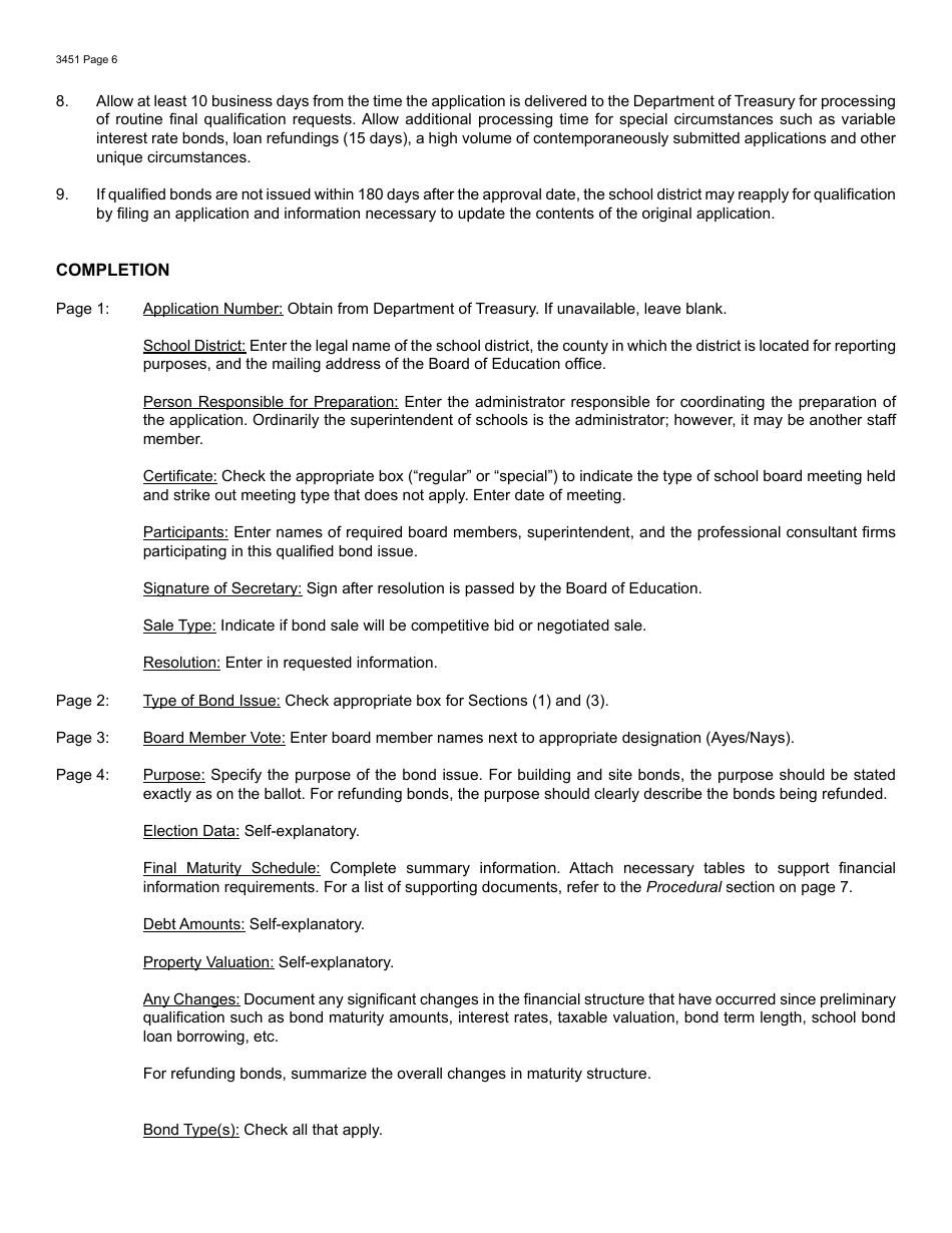 Form 3451 Application for Final Qualification of Bonds for Participation in the Michigan School Bond Qualification and Loan Program - Michigan, Page 6