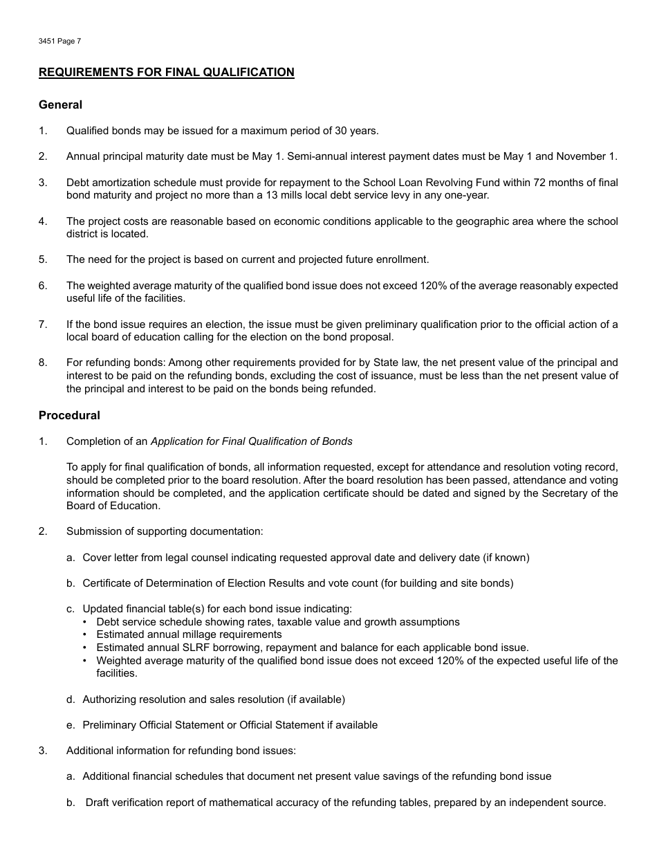 Form 3451 Application for Final Qualification of Bonds for Participation in the Michigan School Bond Qualification and Loan Program - Michigan, Page 7