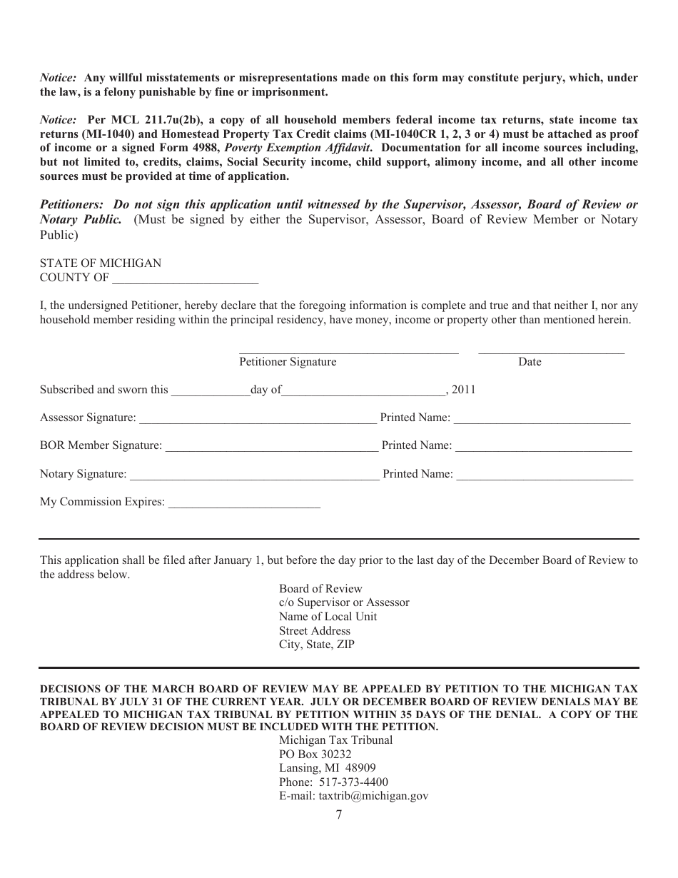 Michigan Poverty Exemption Application Fill Out, Sign Online and