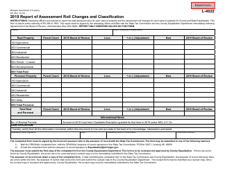 Form 607 (L-4022) Report of Assessment Roll Changes and Classification - Michigan