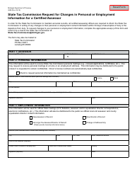 Document preview: Form 4689 State Tax Commission Request for Changes in Personal or Employment Information for a Certified Assessor - Michigan