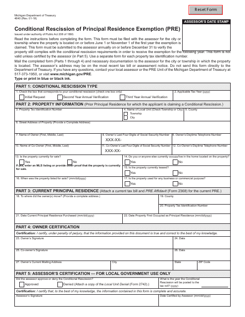 Form 4640  Printable Pdf
