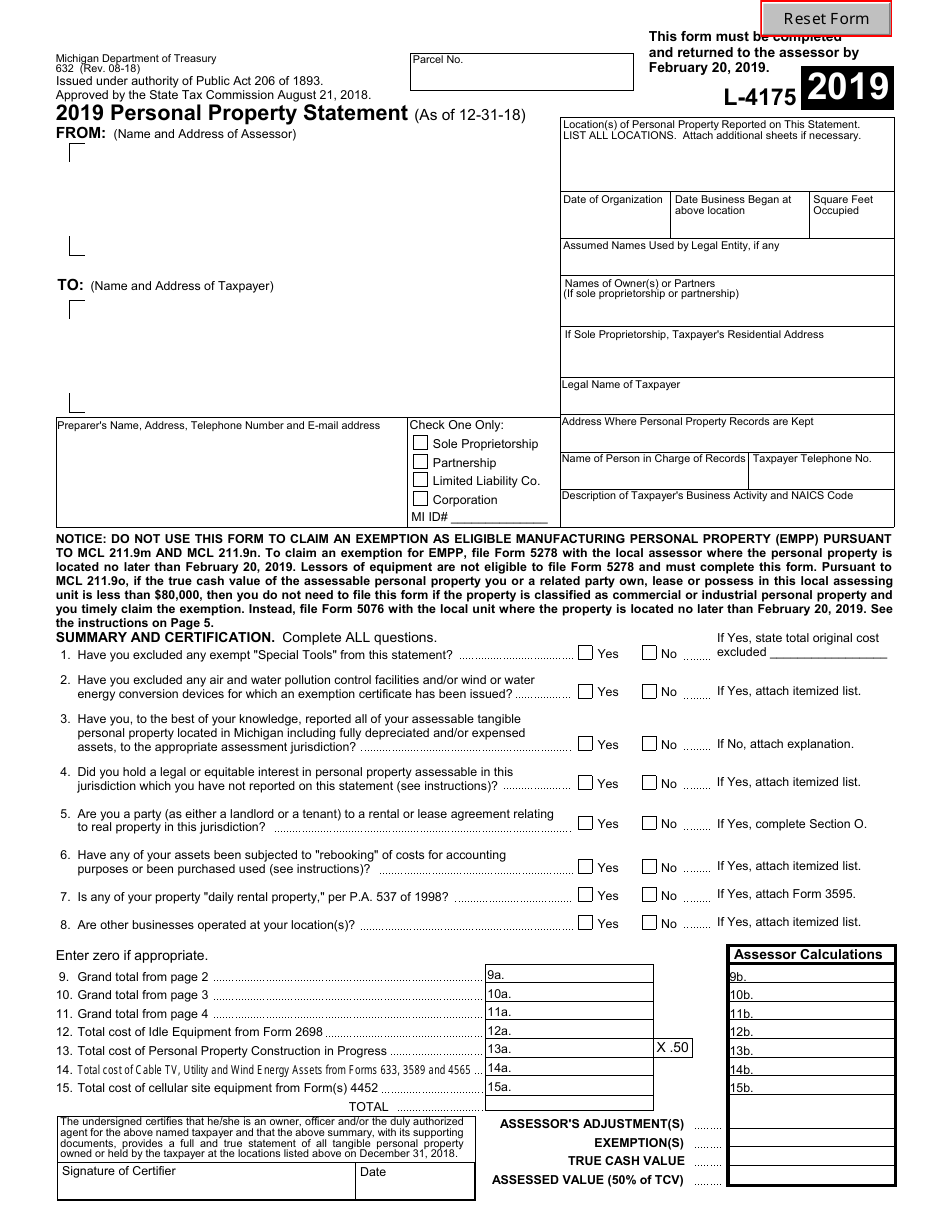 Form 632 (L-4175) - 2019 - Fill Out, Sign Online and Download Fillable ...