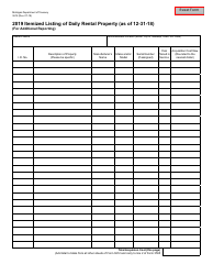 Document preview: Form 3612 Itemized Listing of Daily Rental Property (For Additional Reporting) - Michigan