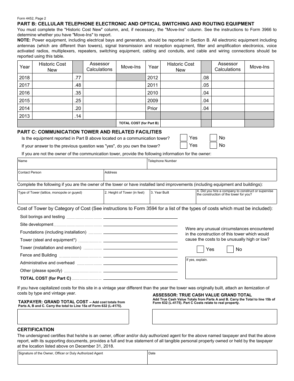 Form 4452 Cellular (Wireless) Site Equipment Personal Property Report - Michigan, Page 2