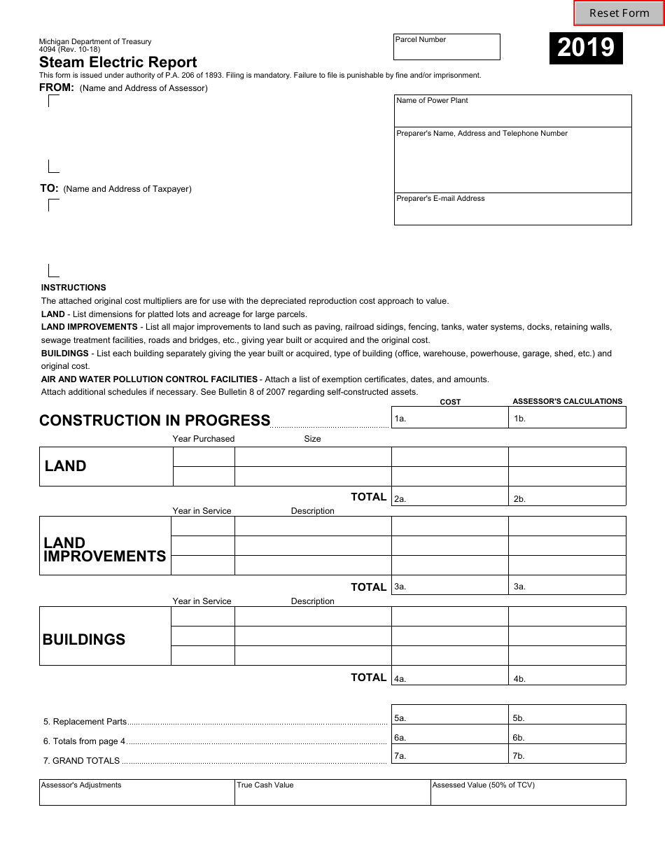 Form 4094 Steam Electric Report - Michigan, Page 1