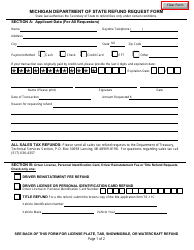 Document preview: Form A-226 Michigan Department of State Refund Request Form - Michigan