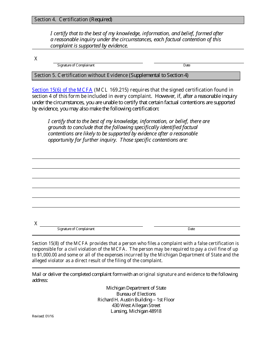 Campaign Finance Complaint Form - Michigan, Page 2