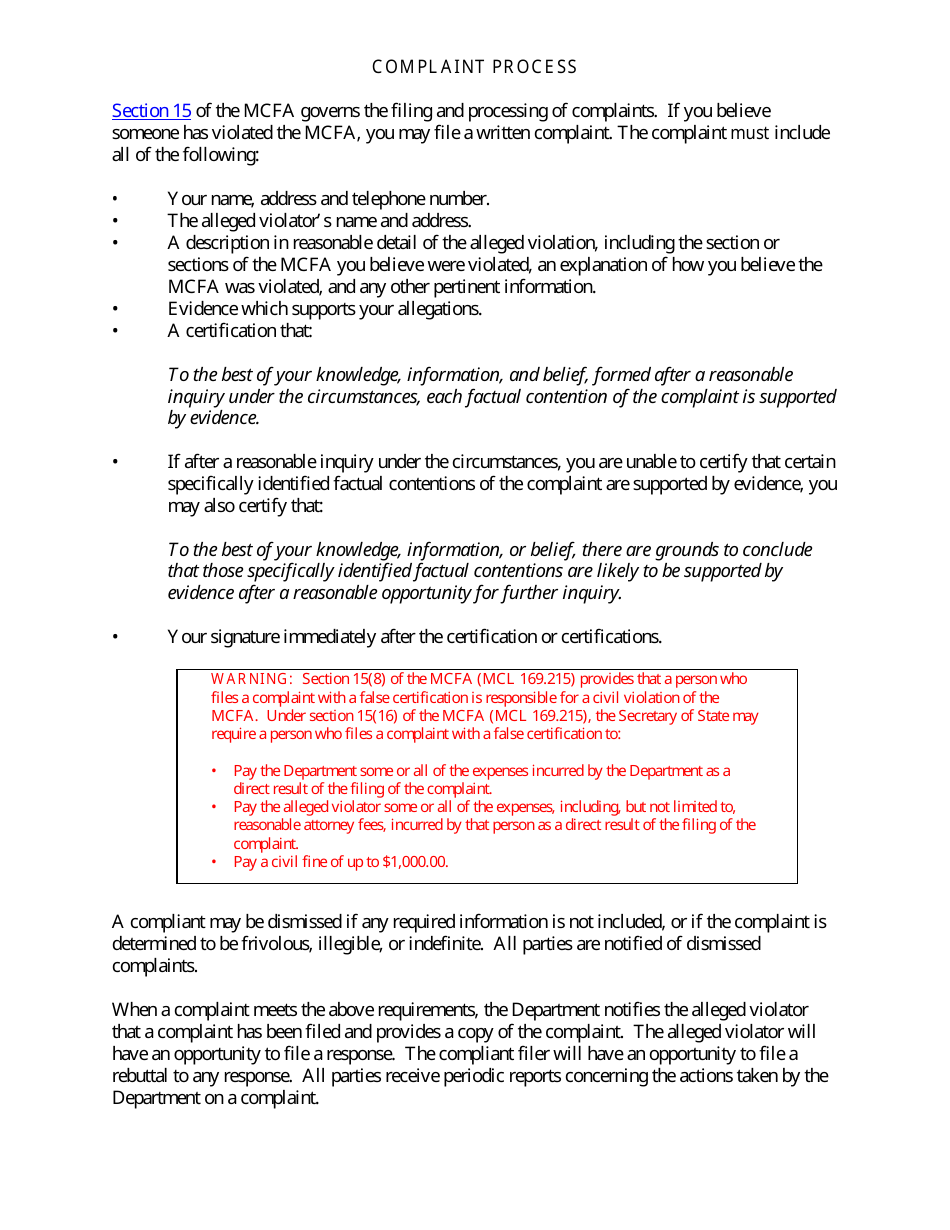 Campaign Finance Complaint Form - Michigan, Page 3
