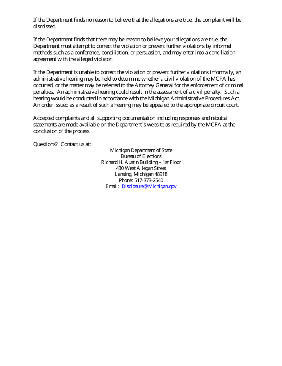 Campaign Finance Complaint Form - Michigan, Page 4