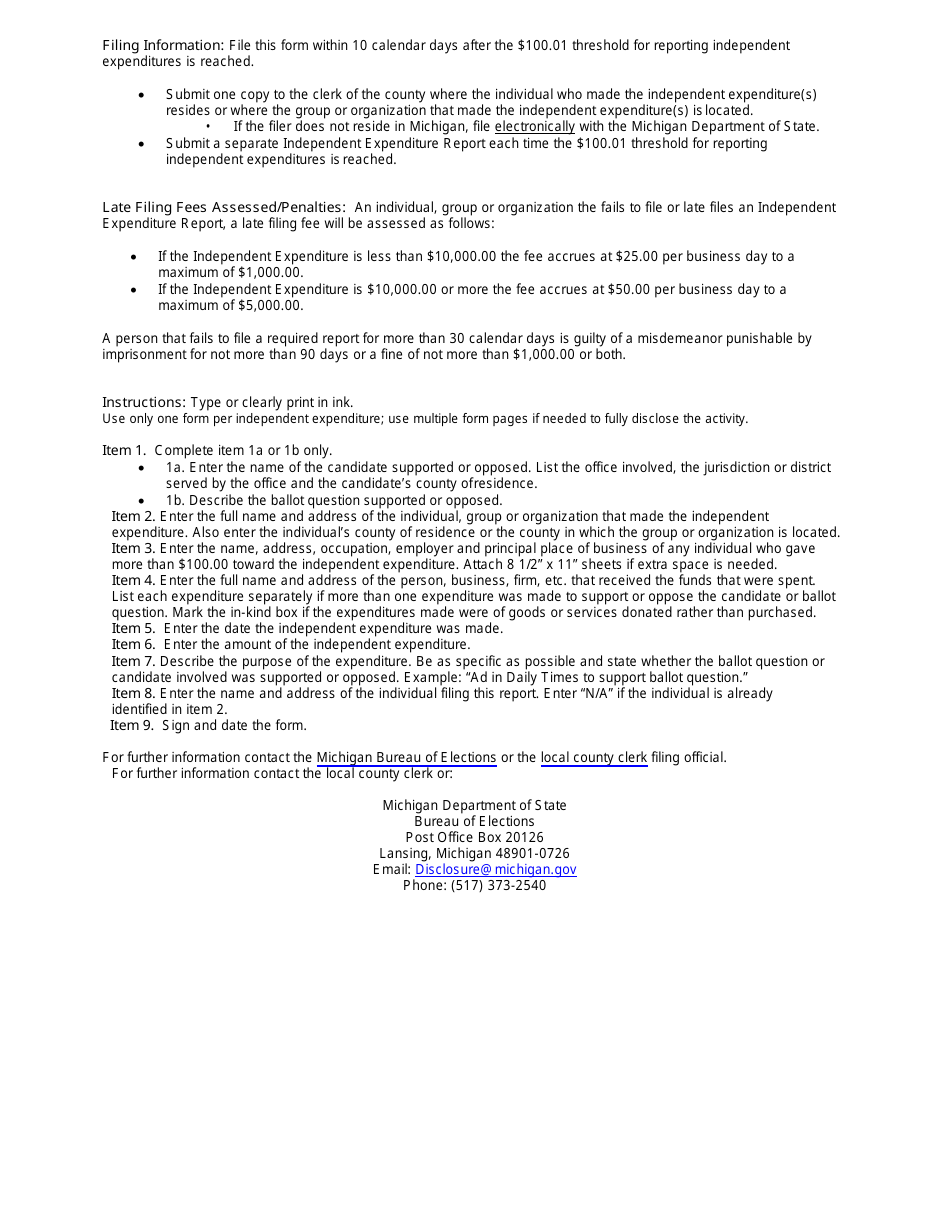 Independent Expenditure Report for Filing With the Local County Clerk - Individuals, Groups and Organizations - Michigan, Page 3