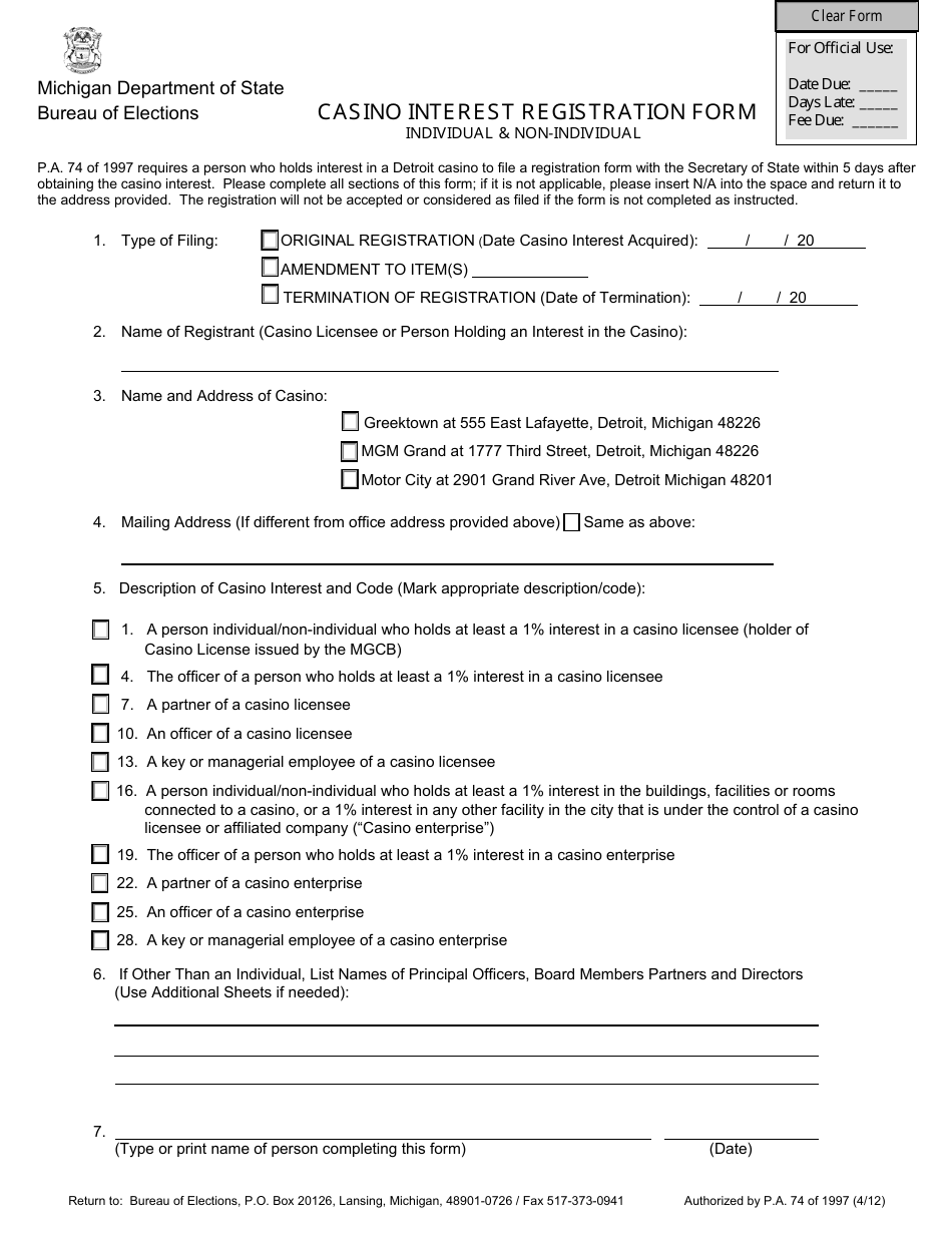 Casino Interest Registration Form - Maryland, Page 1