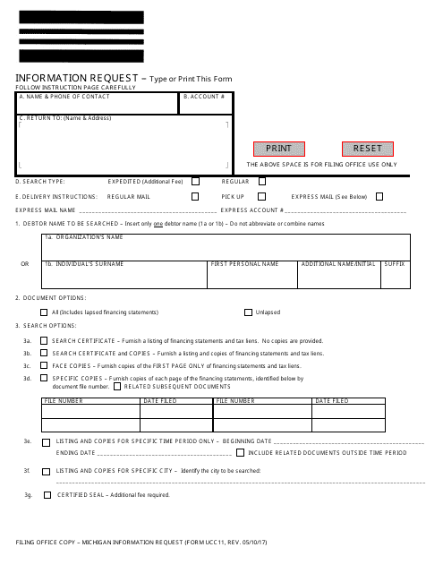 Form UCC11 Information Request - Michigan