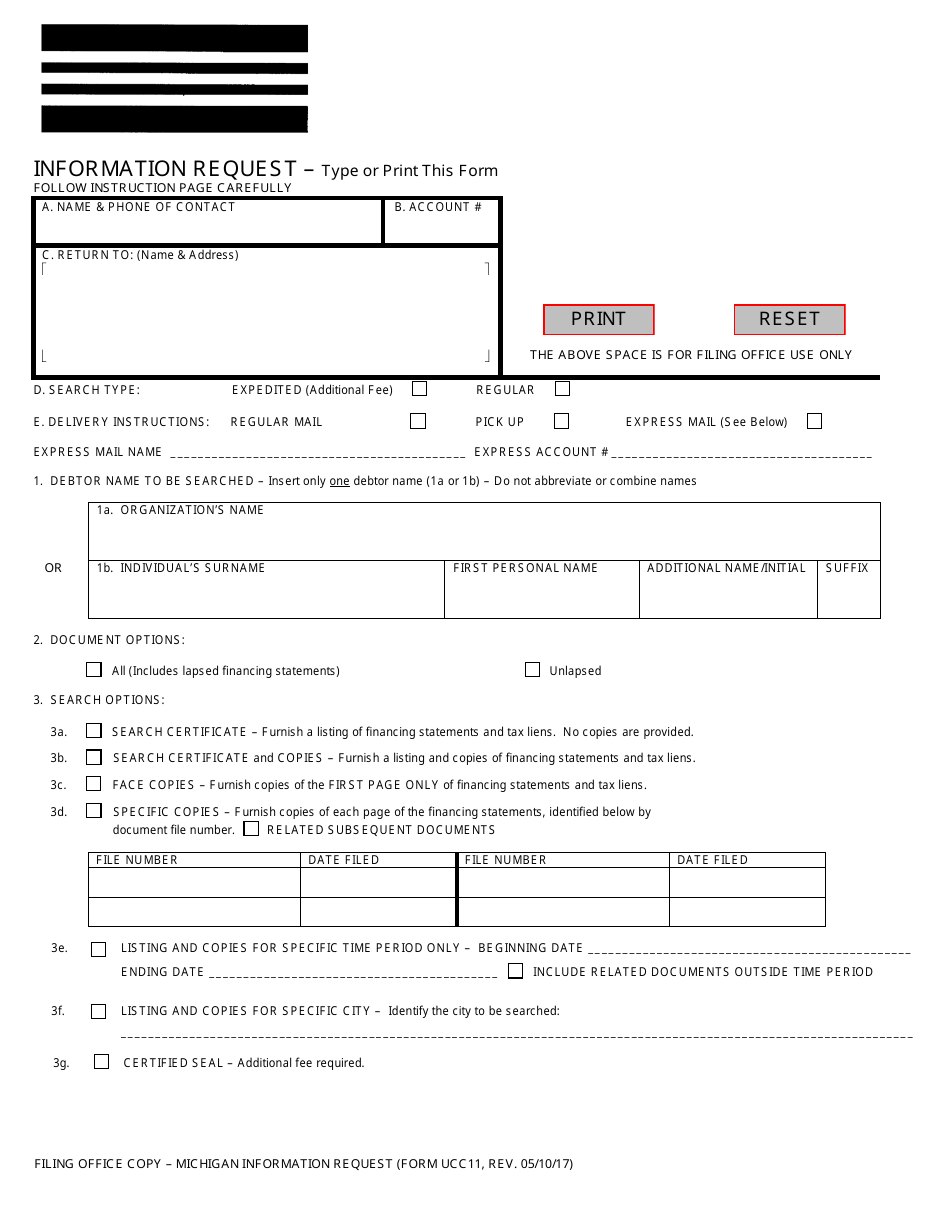 Form Ucc11 Download Fillable Pdf Or Fill Online Information Request