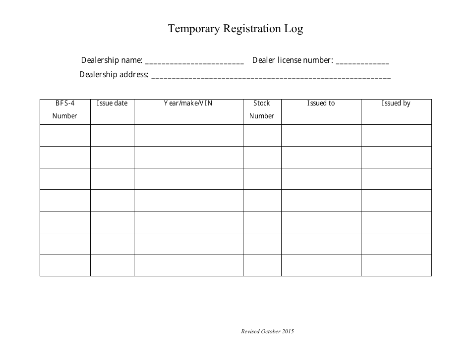 Temporary Registration Log - Michigan, Page 1