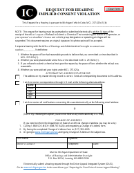 Document preview: Request for Hearing - Implied Consent Violation - Michigan
