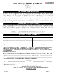 Form DI-4V Vision Specialist&#039;s Statement of Examination - Michigan